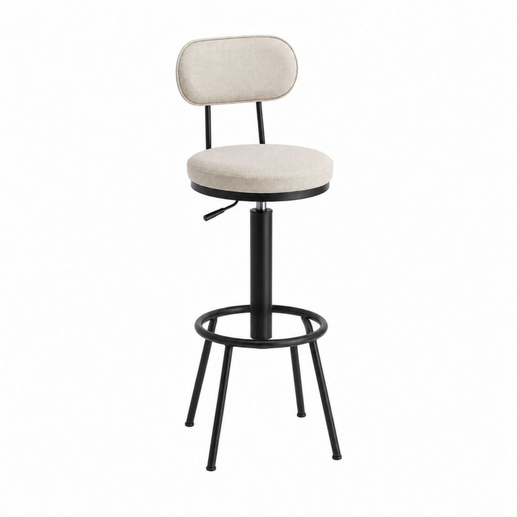 Barhocker mit Rückenlehne Beige Polyester Stahl rund höhenverstellbar 88-108 cm