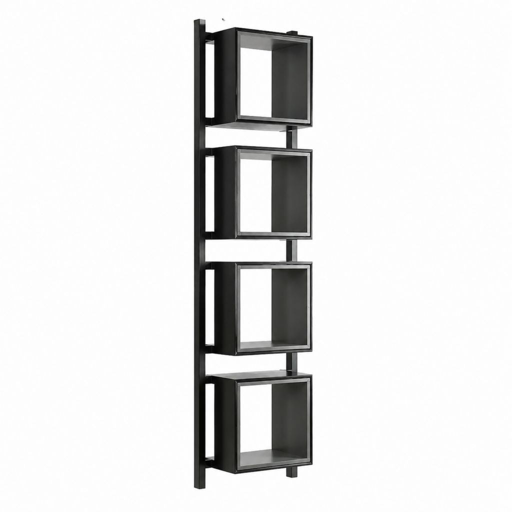 Wandregal Bücherregal Schwarz pulverbeschichteter Stahl 30 x 20 x 120 cm mit 4 quadratischen Fächern