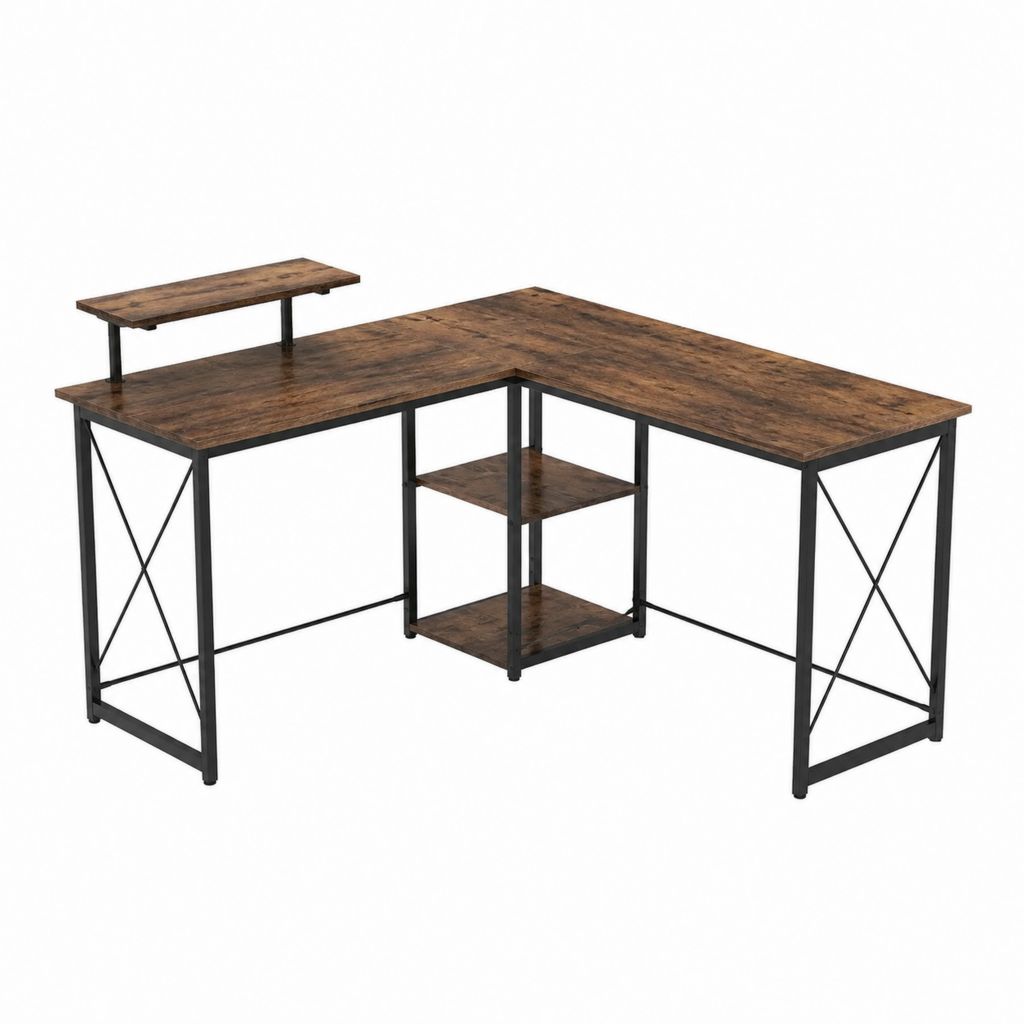 Eckschreibtisch in L-Form Braun Schwarz aus Spanplatte und pulverbeschichtetem Stahl 140 x 120 x 75 cm