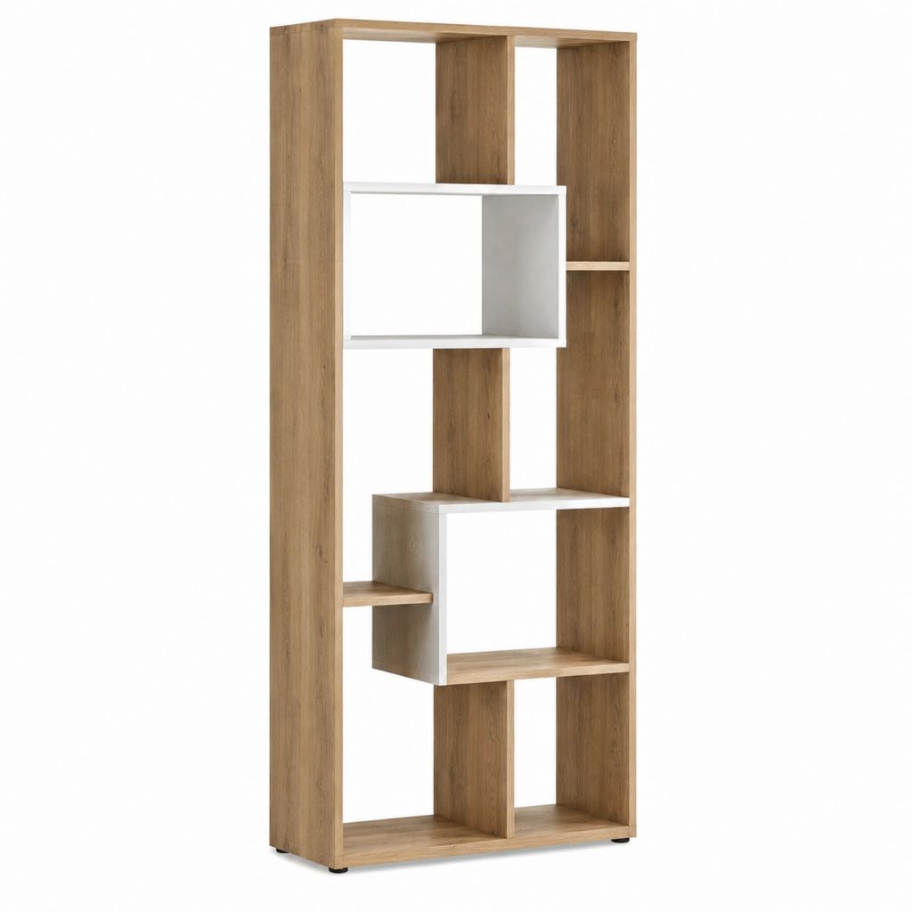 Bücherregal Raumteiler Eichefarben Weiß Spanplatte Rechteckig 60 x 30 x 180 cm