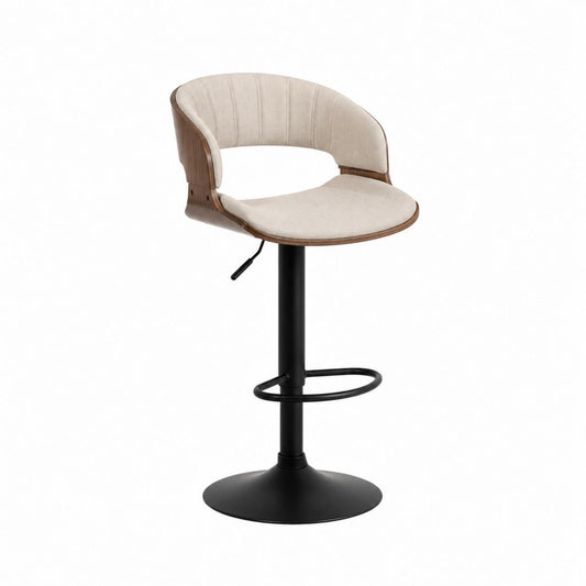 Barhocker mit Rückenlehne Beige Walnussfurnier Polyester Rund Höhenverstellbar 92-113 cm