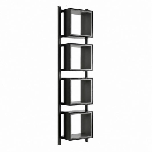 Wandregal Bücherregal Schwarz pulverbeschichteter Stahl 30 x 20 x 120 cm mit 4 quadratischen Fächern