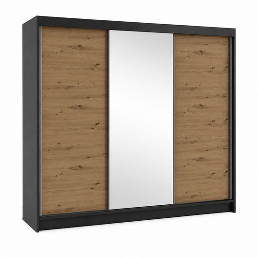 Schwebetürenschrank 3-türig Schwarz Eichefarben Spanplatte Rechteckig 250 x 62 x 218 cm