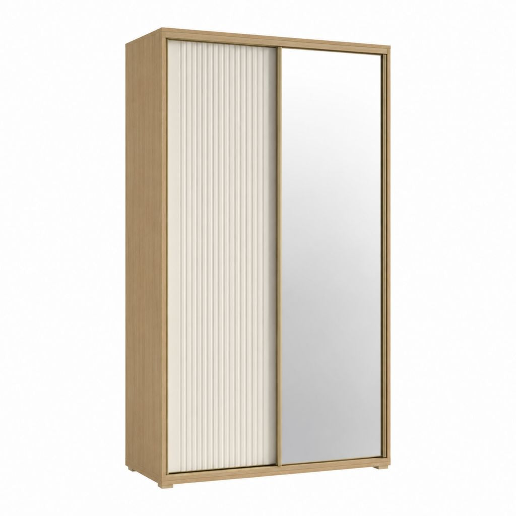 Schwebetürenschrank Eiche Weiß Spanplatte MDF Rechteckig 120 x 60 x 200 cm