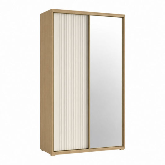 Schwebetürenschrank Eiche Weiß Spanplatte MDF Rechteckig 120 x 60 x 200 cm