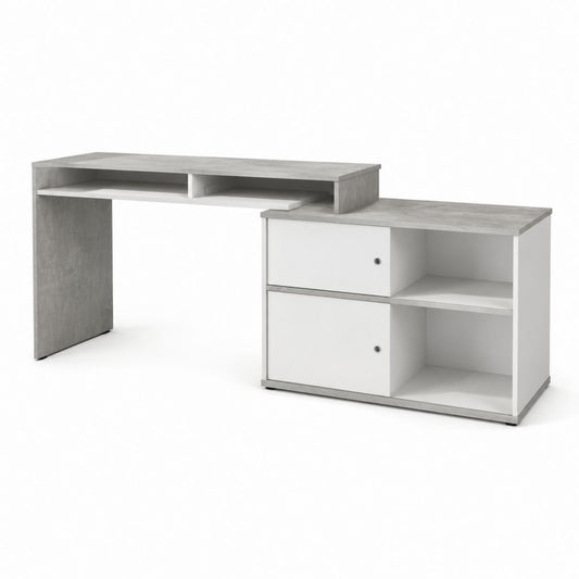 Schreibtisch mit Aufsatz und Stauraum Betonoptik Weiß Spanplatte rechteckig 150 x 60 x 88 cm