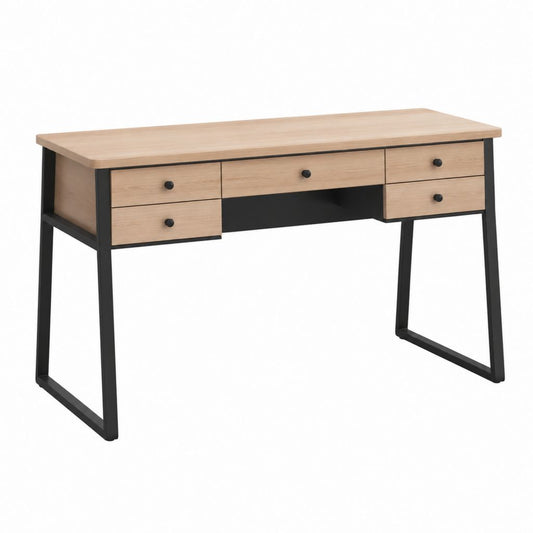 Schreibtisch mit 5 Schubladen Eiche-Optik MDF Stahl rechteckig 120 x 60 x 75 cm
