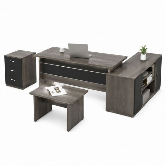 Büromöbel Set 4-teilig Grau Spanplatte rechteckig mit Schreibtisch 180 x 90 x 75 cm