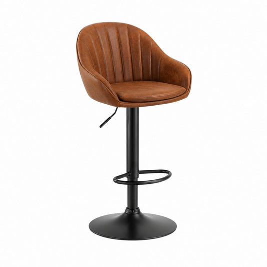 Barhocker Braun mit PU-Kunstleder und Stahlgestell höhenverstellbar drehbar 86-108 cm