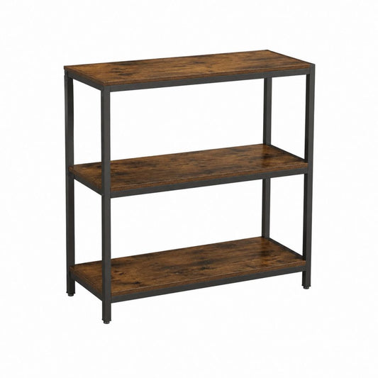 Bücherregal mit 3 Ablagen Braun Schwarz Spanplatte Stahl 66 x 30 x 85 cm