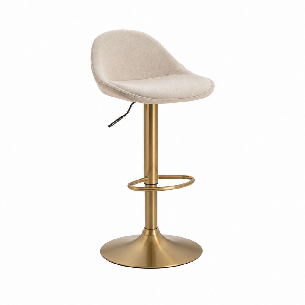 Barhocker höhenverstellbar Beige Polyester-Samt Stahl goldfarben rund 92-113 cm