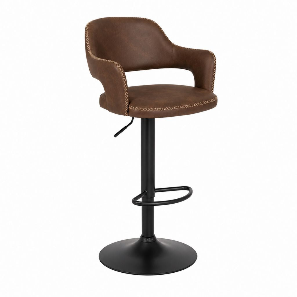 Barhocker Braun aus PU-Kunstleder mit Stahlgestell höhenverstellbar drehbar rundem Fuß 57 x 54 x 106-127 cm