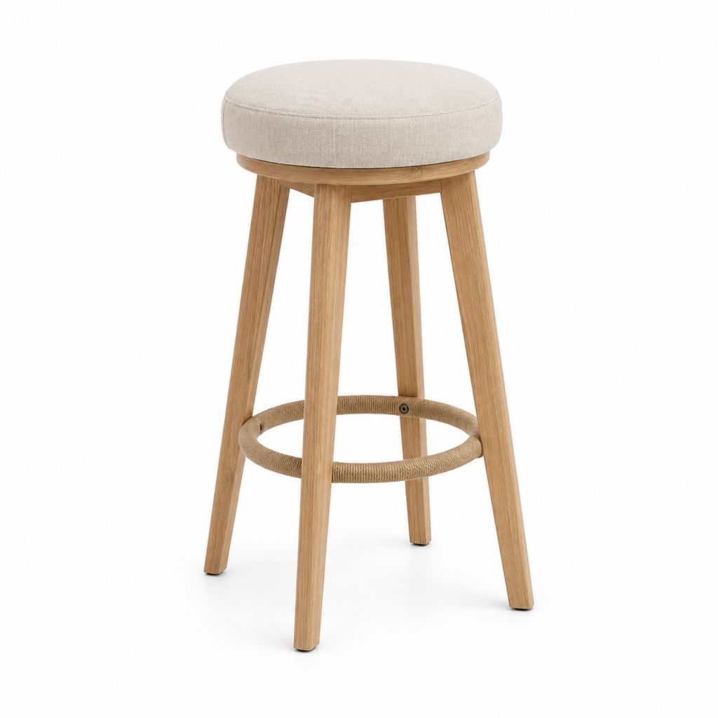 Barhocker Beige mit Polyesterbezug und Eichenholzgestell rund 75 cm